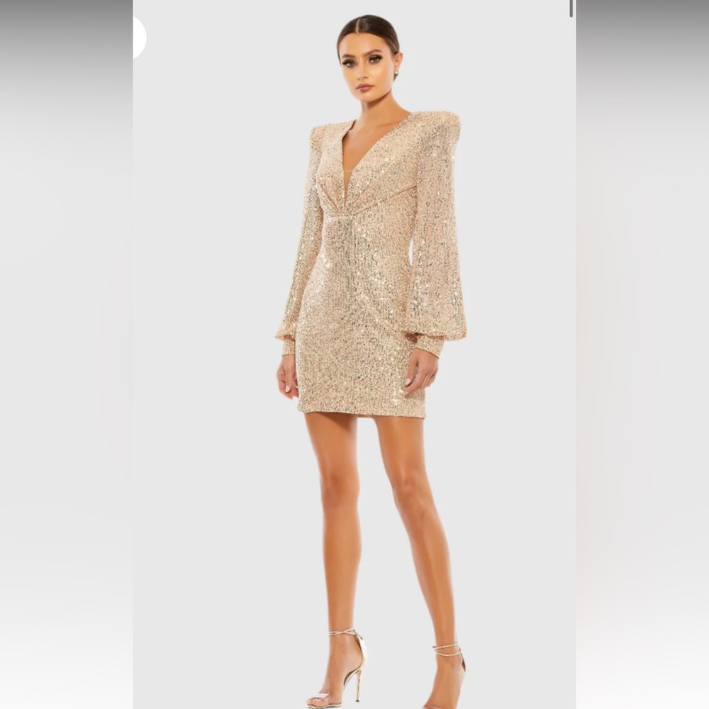 Mac Duggal -Ieena for Mac Duggal Sequined BishopSleeve Mini Dress Size 2